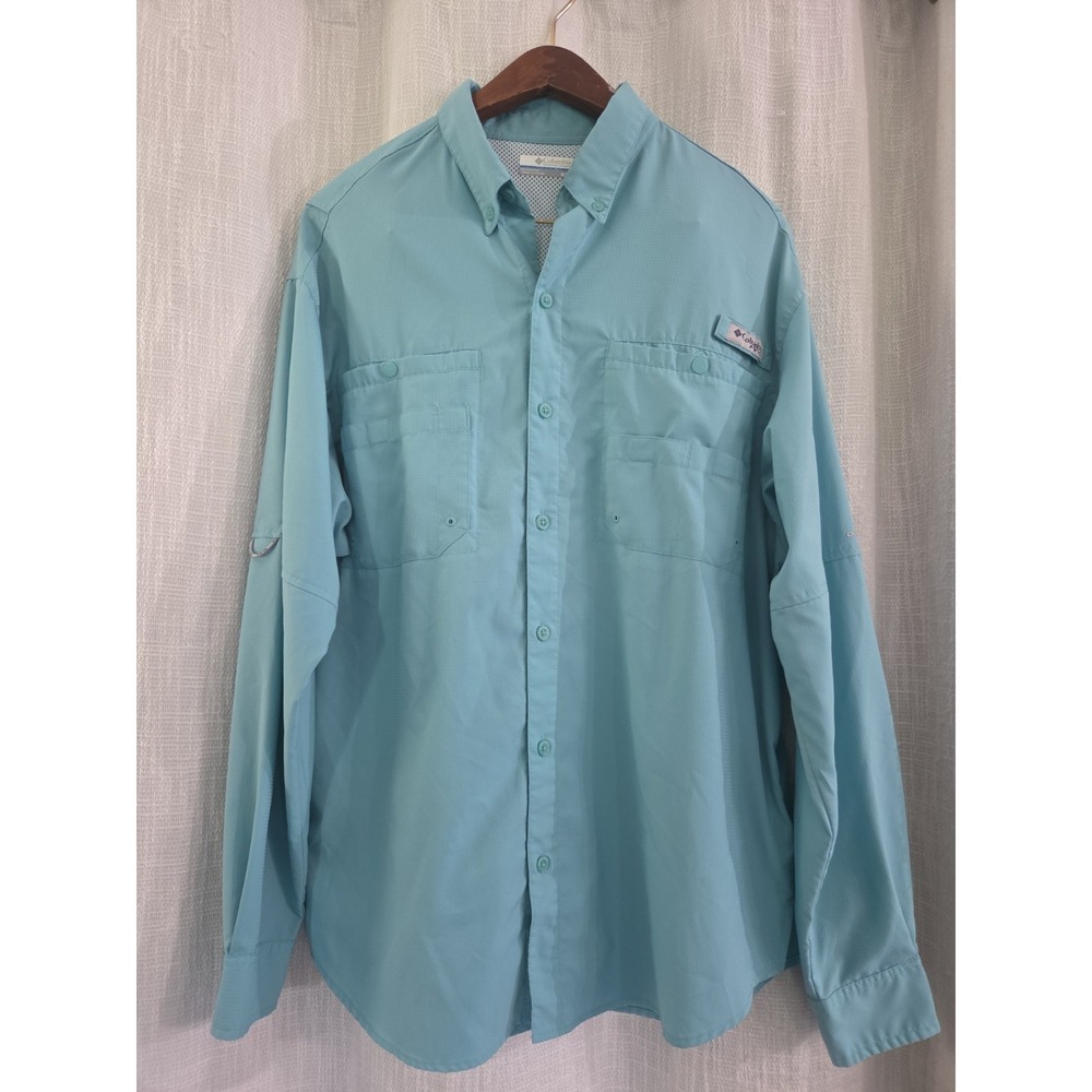 Columbia PFG Omni-Shade Men's Turquoise Long Sleeve Moisture Wicking Shirt Med